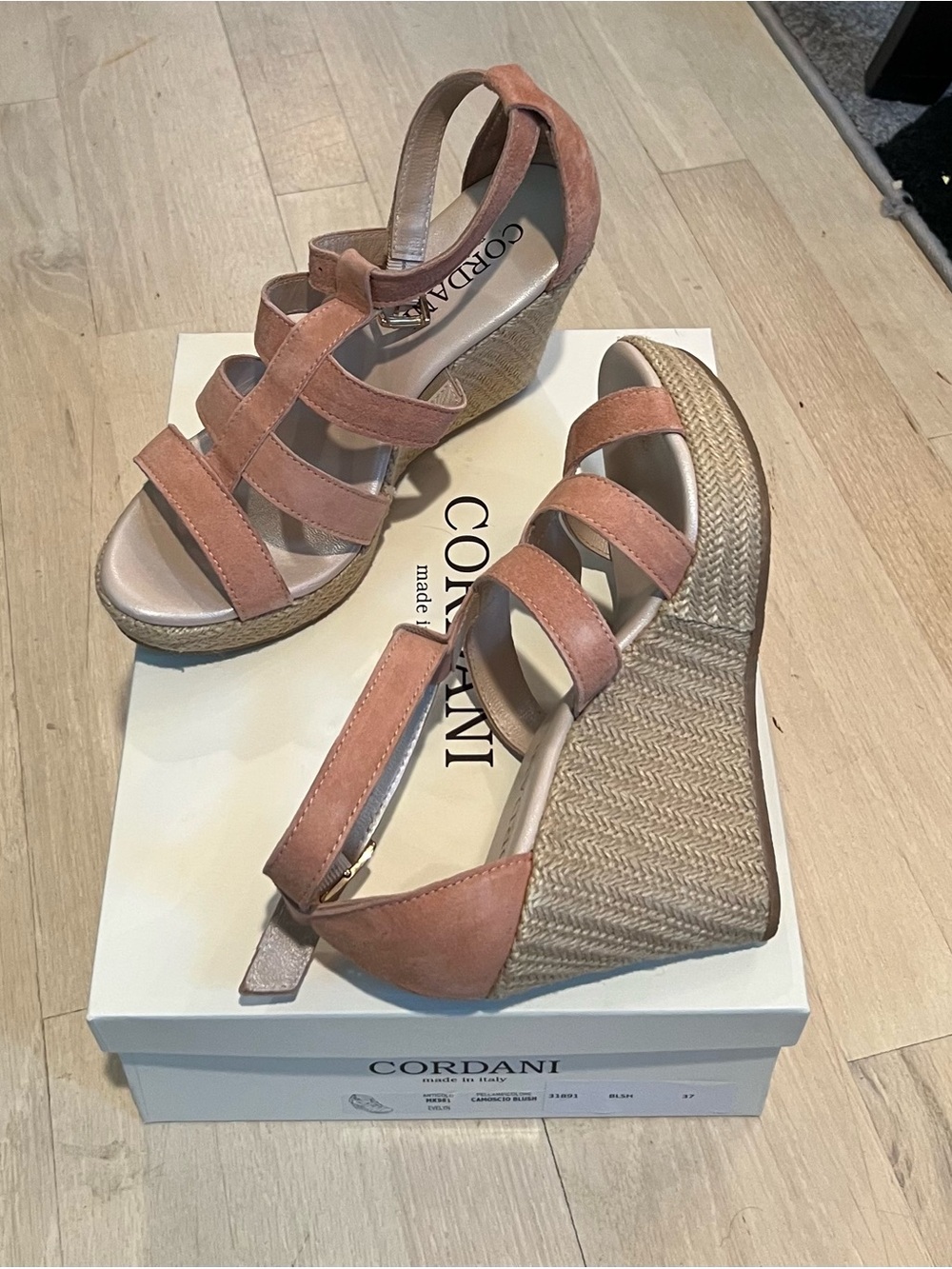Cordani Dusty Pink Suede Espadrille Wedge Sandals